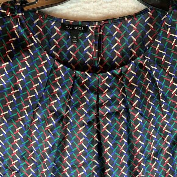 Talbots Womens Short Sleeve Pleated Neck Multicolor Blouse 100% Silk Top Size 10 - Picture 3 of 10